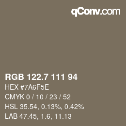 カラーコード: RGB 122.7 111 94 | qconv.com