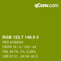 カラーコード: RGB 122.7 146.6 0 | qconv.com