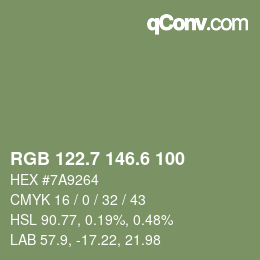 カラーコード: RGB 122.7 146.6 100 | qconv.com