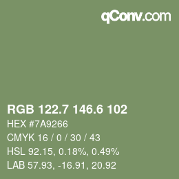 カラーコード: RGB 122.7 146.6 102 | qconv.com