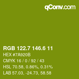 カラーコード: RGB 122.7 146.6 11 | qconv.com