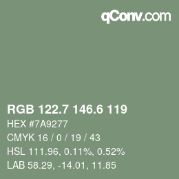 カラーコード: RGB 122.7 146.6 119 | qconv.com