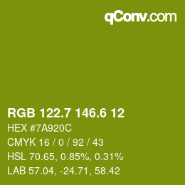 カラーコード: RGB 122.7 146.6 12 | qconv.com