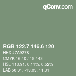 カラーコード: RGB 122.7 146.6 120 | qconv.com