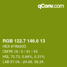 カラーコード: RGB 122.7 146.6 13 | qconv.com