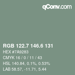 カラーコード: RGB 122.7 146.6 131 | qconv.com