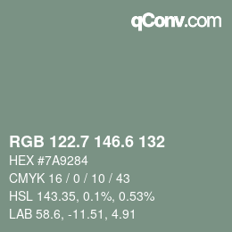 カラーコード: RGB 122.7 146.6 132 | qconv.com