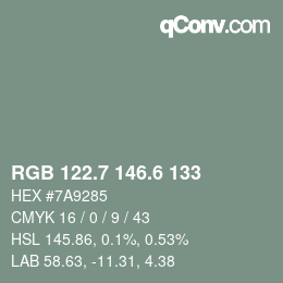 カラーコード: RGB 122.7 146.6 133 | qconv.com