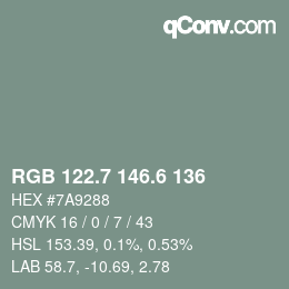 カラーコード: RGB 122.7 146.6 136 | qconv.com