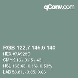 カラーコード: RGB 122.7 146.6 140 | qconv.com