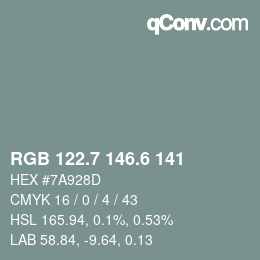 カラーコード: RGB 122.7 146.6 141 | qconv.com