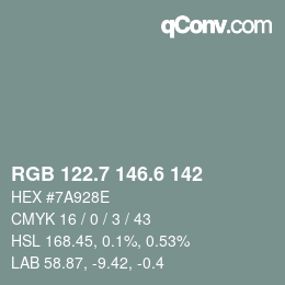 カラーコード: RGB 122.7 146.6 142 | qconv.com