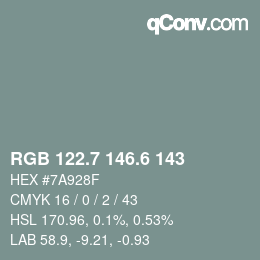 カラーコード: RGB 122.7 146.6 143 | qconv.com