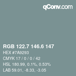 カラーコード: RGB 122.7 146.6 147 | qconv.com