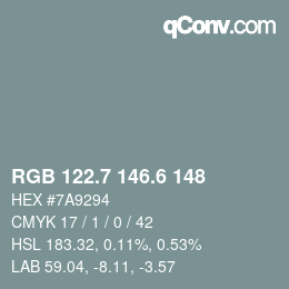 カラーコード: RGB 122.7 146.6 148 | qconv.com