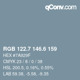 カラーコード: RGB 122.7 146.6 159 | qconv.com