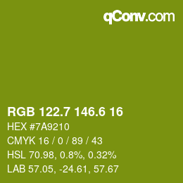 カラーコード: RGB 122.7 146.6 16 | qconv.com