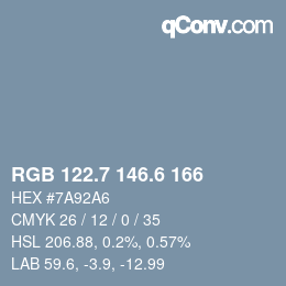 カラーコード: RGB 122.7 146.6 166 | qconv.com