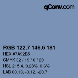 カラーコード: RGB 122.7 146.6 181 | qconv.com