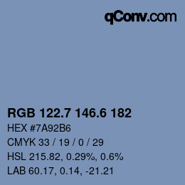 カラーコード: RGB 122.7 146.6 182 | qconv.com