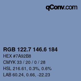 カラーコード: RGB 122.7 146.6 184 | qconv.com