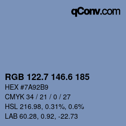 カラーコード: RGB 122.7 146.6 185 | qconv.com