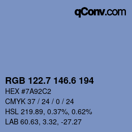 カラーコード: RGB 122.7 146.6 194 | qconv.com