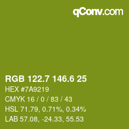 カラーコード: RGB 122.7 146.6 25 | qconv.com