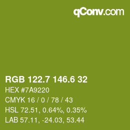 カラーコード: RGB 122.7 146.6 32 | qconv.com