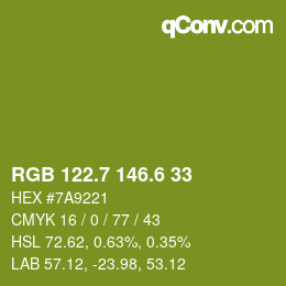 カラーコード: RGB 122.7 146.6 33 | qconv.com