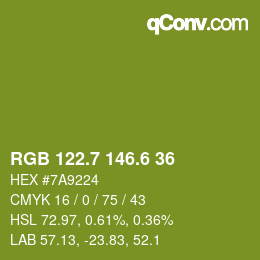 カラーコード: RGB 122.7 146.6 36 | qconv.com