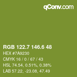 カラーコード: RGB 122.7 146.6 48 | qconv.com