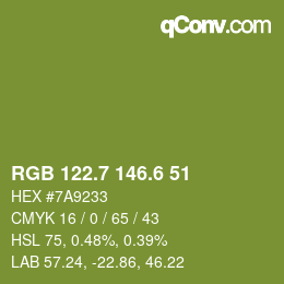 カラーコード: RGB 122.7 146.6 51 | qconv.com