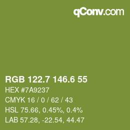 カラーコード: RGB 122.7 146.6 55 | qconv.com