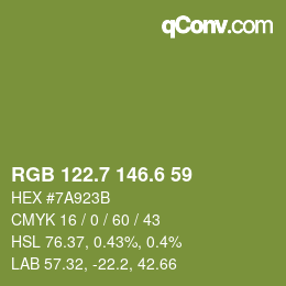 カラーコード: RGB 122.7 146.6 59 | qconv.com