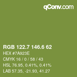 カラーコード: RGB 122.7 146.6 62 | qconv.com