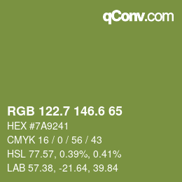 カラーコード: RGB 122.7 146.6 65 | qconv.com