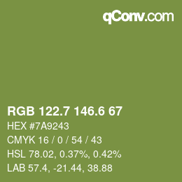 カラーコード: RGB 122.7 146.6 67 | qconv.com