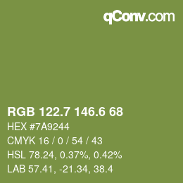 カラーコード: RGB 122.7 146.6 68 | qconv.com