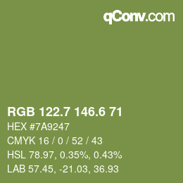 カラーコード: RGB 122.7 146.6 71 | qconv.com