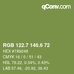 カラーコード: RGB 122.7 146.6 72 | qconv.com