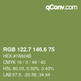 カラーコード: RGB 122.7 146.6 75 | qconv.com