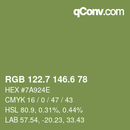 カラーコード: RGB 122.7 146.6 78 | qconv.com