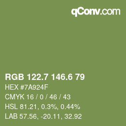 カラーコード: RGB 122.7 146.6 79 | qconv.com