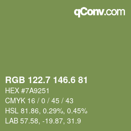カラーコード: RGB 122.7 146.6 81 | qconv.com