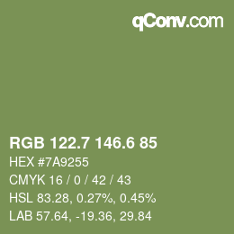 カラーコード: RGB 122.7 146.6 85 | qconv.com