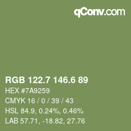 カラーコード: RGB 122.7 146.6 89 | qconv.com