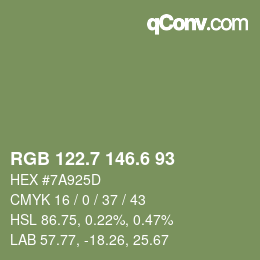 カラーコード: RGB 122.7 146.6 93 | qconv.com