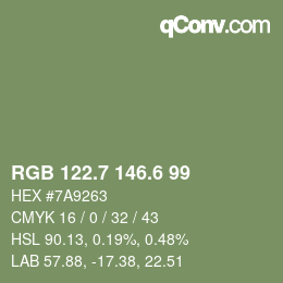 カラーコード: RGB 122.7 146.6 99 | qconv.com