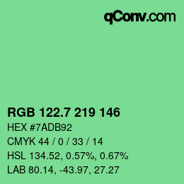 カラーコード: RGB 122.7 219 146 | qconv.com